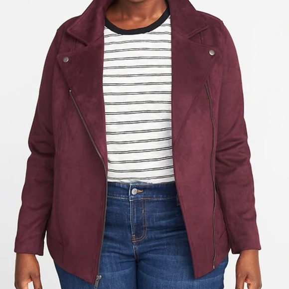 Old Navy Jackets & Blazers - NWT Old Navy Faux Suede Moto Jacket Wine 2X Plus